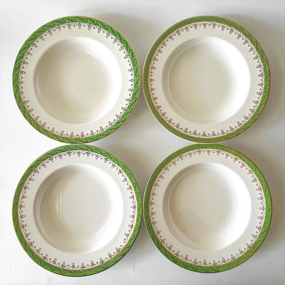 Vtg Alfred Meakin Pride of Erin 4 Rim Soup Bowls Gold Trim 8" Rare Shamrock Mark - Picture 1 of 8